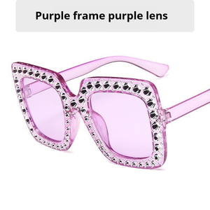 Bán buôn retro cổ điển Glam kính mặt trời thạch lấp lánh Bling óng ánh màu hồng quá khổ khung vuông UV400 kính mát - Product Image 4