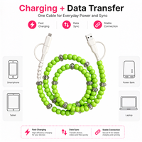 Câble de charge USB Type C 4 en 1 avec imprimé zèbre vert néon, perles, transfert de données, accessoire tendance pour cadeau