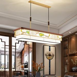 Lustre de style chinois tout en cuivre, rectangulaire, en bois massif, nouveau style, salle à manger, bureau, salon de thé, bois d'ébène, taille moyenne - Product Image 2