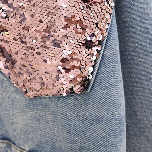 Custom Fashion Design <strong>Sequin</strong> Patches Denim <strong>Jacket</strong> Clothing Washed <strong>Sequin</strong> Denim <strong>Jacket</strong> Women Made in China - Product Image 3