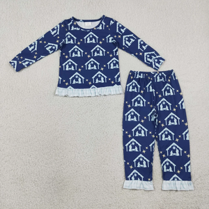 Ensemble haut à manches longues et pantalon rose à rayures pour bébés filles, tenues de Noël - Product Image 5