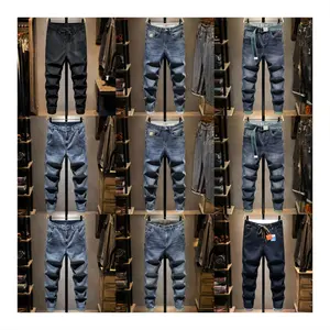 थोक उच्च गुणवत्ता वाली डेनिम जींस पुरुषों की स्लिम पैंट कैज़ुअल पुरुषों की डेनिम पैंट पुरुषों के लिए क्लासिक कस्टम लोगो जींस