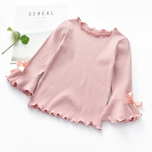Nuevas camisetas de primavera para niñas, <span class=keywords><strong>camisas</strong></span> con lazo de encaje de manga larga blanca y rosa para niños, ropa informal de estilo sólido para niños pequeños con regalos - Product Image 3