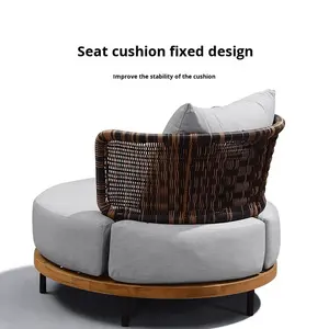 Ensemble de canapés de jardin en bois massif, résistant à l'eau et aux rayons du soleil, en rotin tressé, style nordique, pour villa, hôtel, jardin, avec coussins - Product Image 5