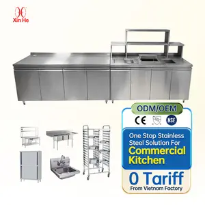 خزانات مطبخ كبيرة سهلة الصيانة من الفولاذ المقاوم للصدأ للاستخدام في الفنادق بمحطة للقهوة