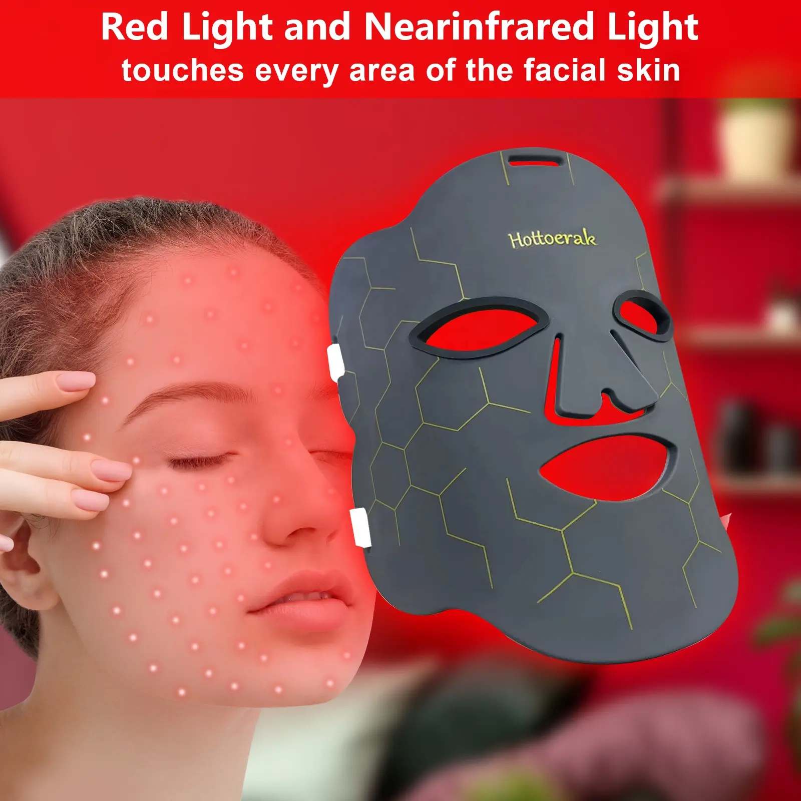 Lampu merah untuk wajah, masker wajah LED dengan lampu inframerah dekat terapi 660nm & 850nm, untuk lampu perawatan wajah