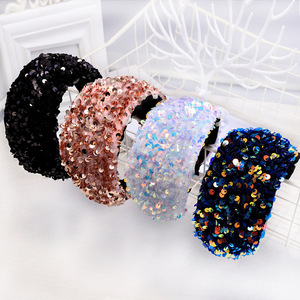 LRTOU New Design Wholesale Custom Girls Bling Plastic Hair Band Fancy Paillette Fabric Flat <strong>Sequin</strong> Hairband <strong>Headband</strong> For Women - Product Image 1