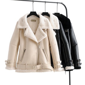 <span class=keywords><strong>Veste</strong></span> <span class=keywords><strong>Aviateur</strong></span> Zeyu de Luxe pour <span class=keywords><strong>Femme</strong></span> en Similicuir <span class=keywords><strong>et</strong></span> Peau de Mouton, Zippée, Écologique, Coupe-Vent, Doublée de Fausse Fourrure, Hiver, Moto - Product Image 2