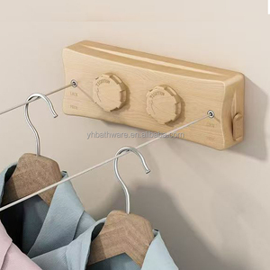 Perchero de madera para ropa, tendedero de cuerda de alambre de acero retráctil montado en la pared, líneas dobles flexibles para interiores para secar ropa - Product Image 4