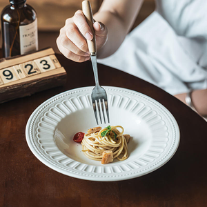Elegant Relief Ceramic Dinner Plate Pure White Table Dish for Home Cafe Hotel Western Food Soup Dessert Meal Serving Use - Product Image 2
