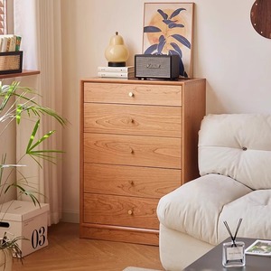 Solid Wood Five Drawer <b>Chest</b> Cherry Minimalist Style Freestanding Dresser Bedroom <b>Storage</b> Cabinet - Product Image 4