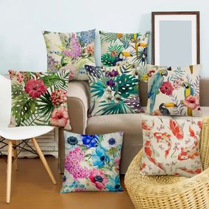 Acuarela Parro <span class=keywords><strong>guacamayo</strong></span> pájaro selva Tropical hoja Floral botánico palmera funda de almohada para sofá - Product Image 5