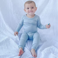 Ensemble de vêtements pour bébé en bambou gaufré uni unisexe personnalisé, ensemble de pyjama à manches longues ajusté en deux pièces pour enfants