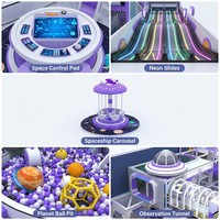 Équipement de jeu souple sur le thème de la station spatiale pour enfants, aire de jeux intérieure avec toboggans néon, piscine à balles planète, carrousel, clé en main pour FEC