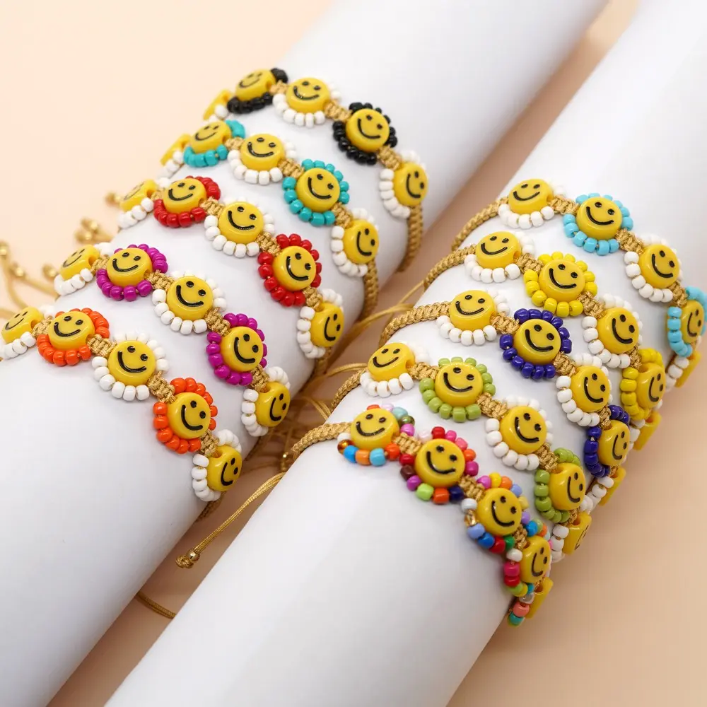 LS-B5006 renkli çiçek bilezik mutlu yüz sevimli bilezikler mükemmel çocuk hediye ayarlanabilir bilezik moda