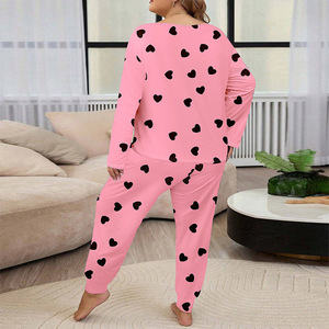 Pyjama confortable à manches longues avec impression de cœur européen et américain Pyjama d'intérieur pour femme Peut être porté à l'extérieur - Product Image 2