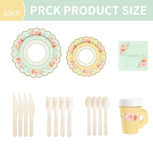 ชุดถ้วยน้ำชา จานรอง กระดาษเช็ดปาก ถ้วยชาและจานรองพร้อมหูจับ สำหรับงานเลี้ยงวันเกิดเจ้าหญิง ตกแต่งงานฉลองวันเกิดเด็ก ลายดอกไม้ - Product Image 5