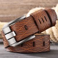 Ceinture en cuir véritable pour homme de haute qualité avec boucle à ardillon en métal vintage à motif crocodile, ceinture de taille en cuir tendance