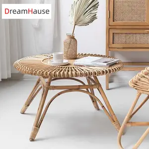 Dreamhause İskandinav oturma odası endonezya Rattan sandalye ve yuvarlak sehpa seti el yapımı sanat mobilya şerit Caisa süslemeleri