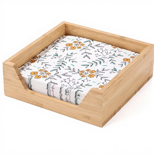 LUMINA Multifunction Bamboo Napkin Dispenser 7.36" X 2.16" Table Side <b>Opening</b> Easy Access Large Storage Square Home Kitchen - Product Image 1