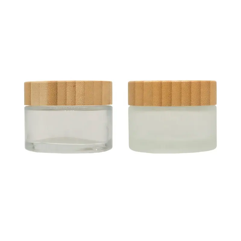 L'emballage rond en bois de bambou de 50g couvre le pot vide de pots cosmétiques en verre de fabricant le pot en verre avec le couvercle en bambou