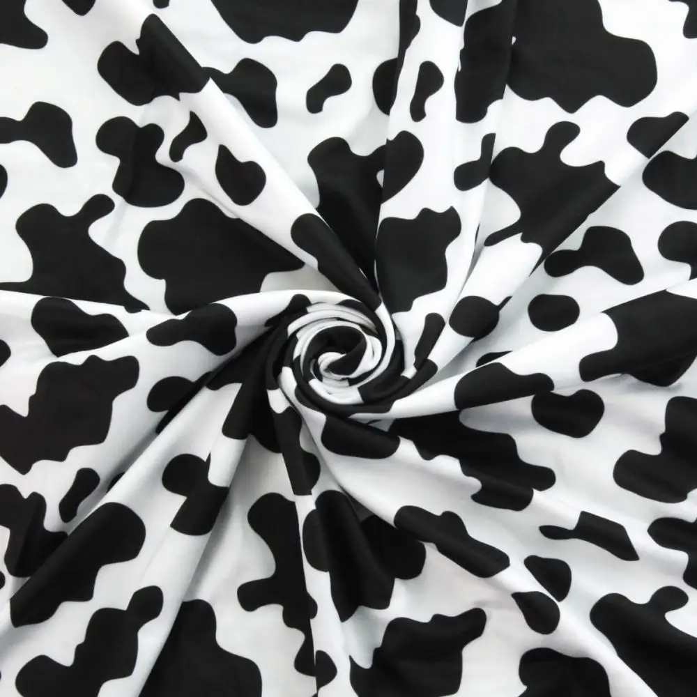 New Arrival Black-White Cow Pattern Knitted Polyester Fabric Bullet Fabric By Yard Design Fabric For Baby Garment