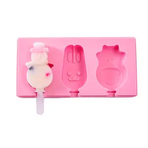 Cetakan es krim kartun buatan rumah stik es krim silikon aman untuk makanan DIY dan kotak cetakan es krim