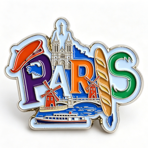 Broche Souvenir de Paris en Métal, Forme Irrégulière, Émail Dur, Design Lettre, Alliage de Zinc Électroplaqué, Article de Collection - Product Image 2