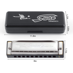 Sáo harmonica diatonic bằng thép không gỉ màu bạc, 10 lỗ, 20 âm, khóa C, thương hiệu SWAN Blues, dành cho người mới bắt đầu, bán buôn - Product Image 2