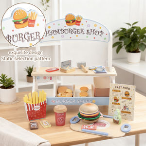 Ensembles de nourriture en bois pour jeux d'imitation, thème Burger <span class=keywords><strong>Shop</strong></span>, jouet de cuisine, comprenant un burger, une boisson gazeuse, <span class=keywords><strong>des</strong></span> frites, et <span class=keywords><strong>des</strong></span> billets de jeu, pour enfants garçons et filles - Product Image 2