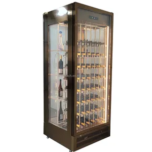 Refrigerador de vinho de vidro vertical com 4 lados, porta de vidro frontal e traseira, abertura de qualidade superior, refrigerador de garrafa de vinho classe 144