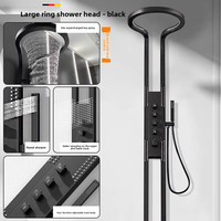 Ensemble de douche mural rond noir en acier inoxydable avec mitigeur, effet cascade, pour salle de bain, de qualité supérieure