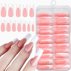 120 faux ongles à presser, design français, couvrance totale, nude, courts carrés, pour salon de manucure - Product Image 3