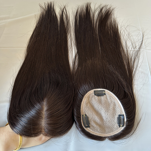 卸売価格 ブラジル産バージンヘア トップピース ダークブラウン シルクベース クロージャー 女性用ヘアピース 在庫あり 12x14cm 4x5インチ - Product Image 4