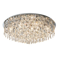 Lustre de plafond en cristal de luxe, rond, en forme de goutte de pluie, avec LED brillantes, en métal, pour salon