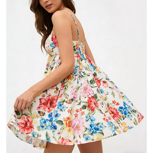 Maßgeschneidertes Sommer-Trägertop Damenkleider Verstellbare Träger Blumenmuster Süßes Niedliches Babydoll Locker Sitzendes Minikleid - Product Image 3