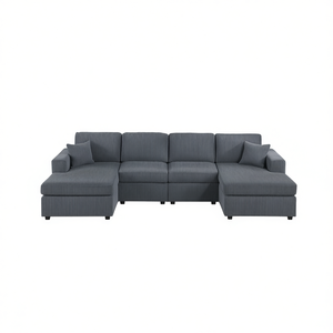 Ensemble de canapé modulaire gris foncé moderne avec chaise longue et causeuse sans accoudoirs en tissu pour salon - Product Image 1