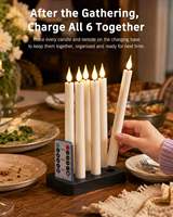 Bougies LED coniques rechargeables de 9 pouces avec base de charge USB, effet flamme vacillante 3D, bougies sans flamme pour mariage, église, maison