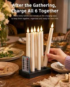 9 Zoll Wiederaufladbare <span class=keywords><strong>LED</strong></span>-Stabkerzen mit USB-Ladestation Flackernde 3D-Flamme Flammenlose Kerzen für Hochzeit Kirche Zuhause - Product Image 4