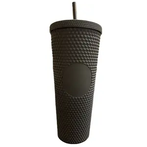 Taza de piña con tapa y pajita, utensilio reutilizable de doble pared de 24OZ, de plástico mate, con cierre de tuerca a granel