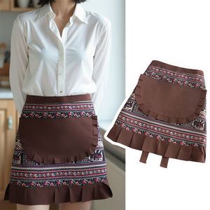 Vintage Half <b>Apron</b> Floral Print Polyester Anti Stain Waist <b>Kitchen</b> Gardening Craft Vendor Work Unisex - Product Image 1
