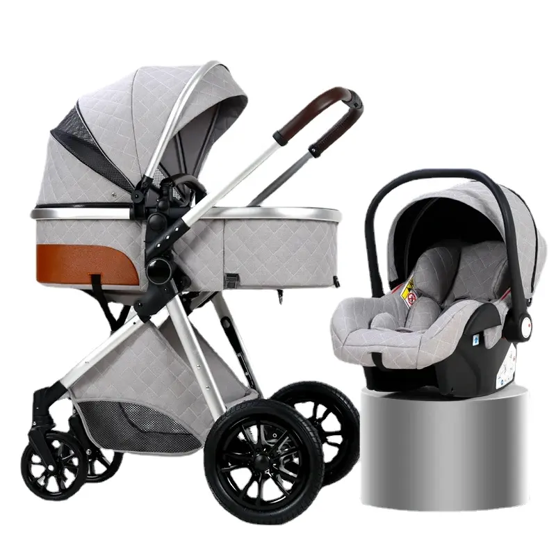 Luxury Baby Stroller 3 in 1 High Landscape Baby Cart Can Sit Can Lie Portable Pushchair Baby Crib Infant Carrier