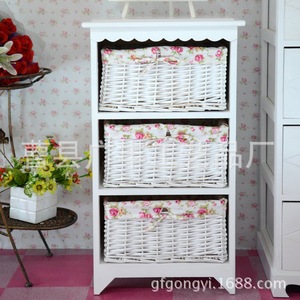 Gabinete de Almacenamiento de Ratán Blanco de 3 Niveles con Forros Florales para Sala de Estar - Product Image 3