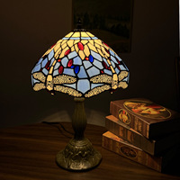 Lampe de table en verre teinté LED de style vintage européen avec abat-jour rond, lampe suspendue décorative de chevet