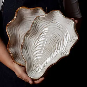 2019 Creative Pearl Shell Shape Bát Vàng Rim Gốm Trái Cây Tấm