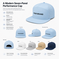 Topi Premium 7 Panel Berpinggiran Datar dengan Laser Perforated dan Bordir Kustom untuk Golf dan Lari