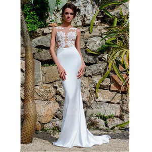 <b>White</b> Mermaid Wedding Dress Sweetheart Neckline <b>Lace</b> Backless Long Train Summer Bridal Gown - Product Image 1