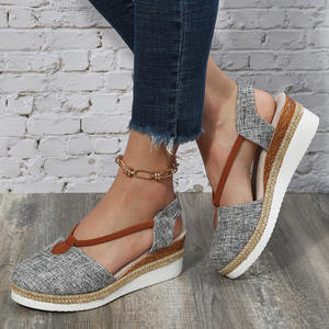 Dropshipping New Summer Plus Size Sandales à talons pour femmes Chaussures à plateforme compensée à bout ouvert avec fermeture à enfiler Semelle intérieure en PU - Product Image 2