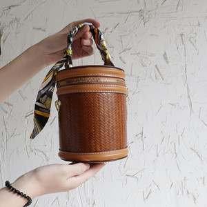 July 7th Bamboo Woven Bucket Bag 7 Inch Portable Crossbody Bag For Women Everyday Use - Product Image 2