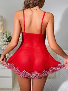 Nuisette Courte Sexy Femme à Décolleté Plongeant, Robe Brodéée, Pyjama Tendance, Lingerie Babydoll à Bretelles avec String Offert - Product Image 5